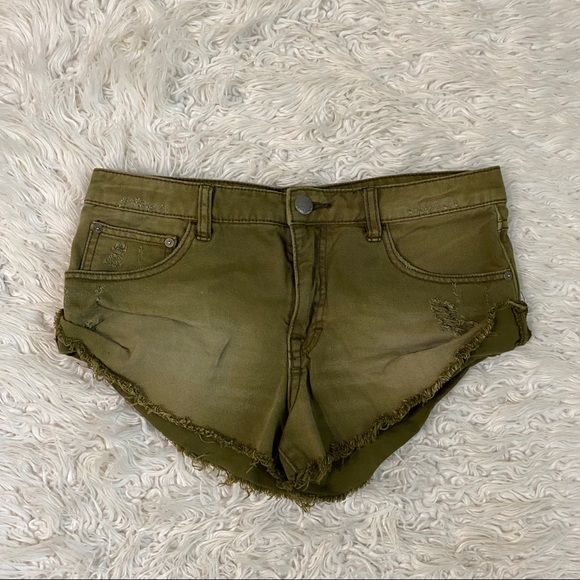 Free People Green Denim Cutoff Shorts - Picture 2 of 4